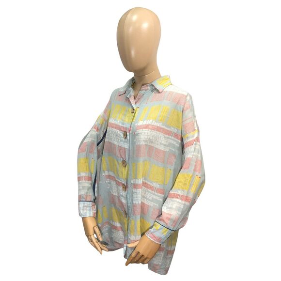RIAS Jiapur Size S Art to Wear Button FRONT Lagenlook Shirt with Wooden Buttons - Picture 2 of 9